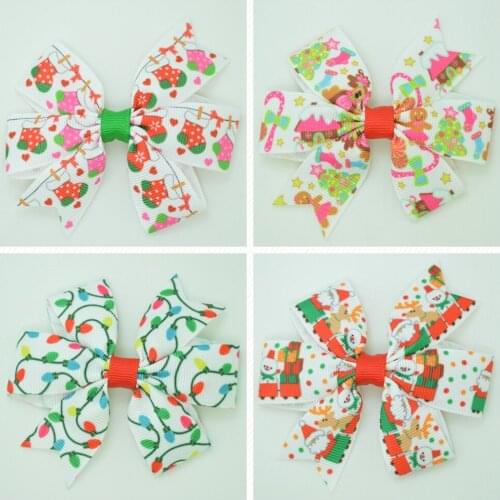 SUPWRF 3.1'' Christmas cute bow Girls Hair Bow With Clip Boutique Printed Ribbon headwear diy wholesale 20 PCS T0929