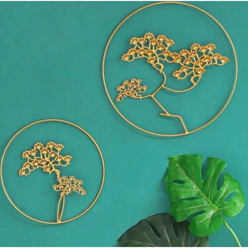 Chinese Style Light Luxury Welcome Pine Metal Wall Decoration Living Room Entrance Wall Wrought Iron Hanging Round Decoration