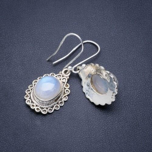 Natural Rainbow Moonstone Handmade Unique 925 Sterling Silver Earrings 1.5" A1317