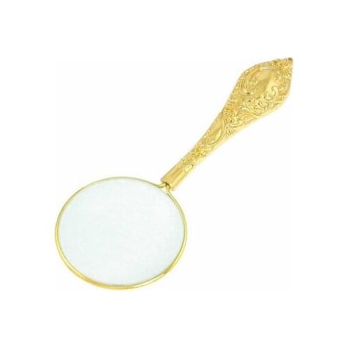 45mm Dia Lens Gold Tone Floral Pattern Handle 5X Magnifier