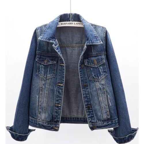 Spring Vintage Washed Blue Denim Jacket Women Casual Short Jeans Coat Long sleeve Jeans Jacket Female Outerwear Chaqueta Mujer