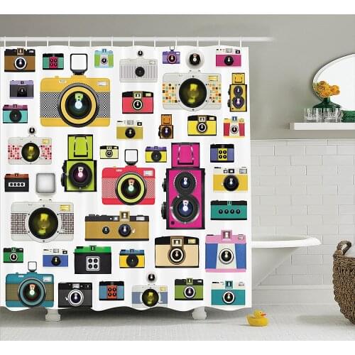 Vintage Shower Curtain Vintage Style Old Fashioned Photo Cameras Artful Hobby Studio Graphic Decorative Art Bathroom Accessories