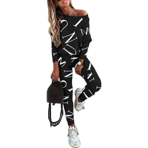 XUANCOOL 2021 Spring Outfit for Women Sportswear Ladies Letter Print Long Sleeve Long Pant Casual Suit Tracksuit Dresy Damskie