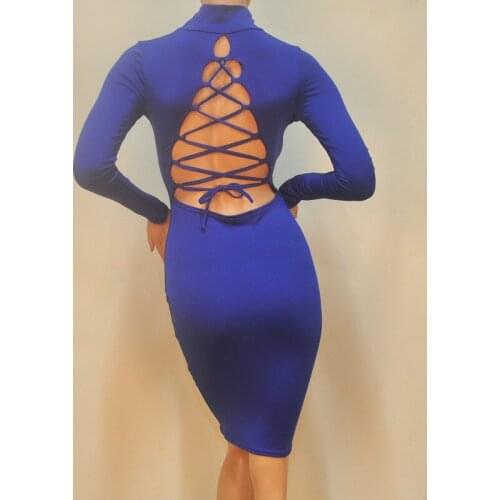 Womens Sexy club Slim Europe Style turtleneck Clubwear Night Wear Bodycon blue red black long sleeve knee length Dresses