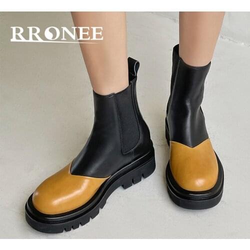 Martin Boots Womens Autumn/winter 2021 black single boot Chelsea Chimney Platform ankle boot in a patchwork colour