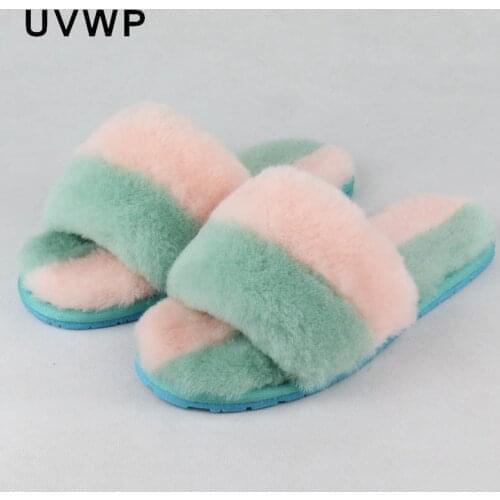 Women Fur Slippers Top Fashion Warm Wool Home Slippers Winter Comfortable Woman Flats Indoor Slippers Casual House Shoes