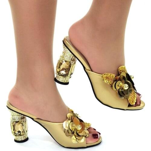 Ladies Sandals with Heels Italian Women Shoes Decorated with Rhinestone Slip on Shoes for Women Plus Size Shoes Women Heel