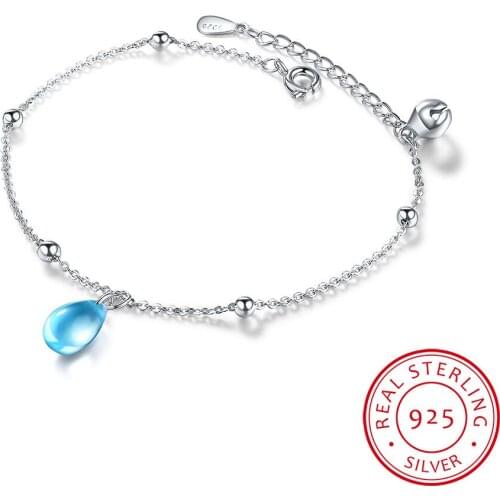 Sweet Blue Crystal Water Drop 925 Sterling Silver Bracelet For Women Gift pulseira Silver 925 Fine Jewelry S-B208