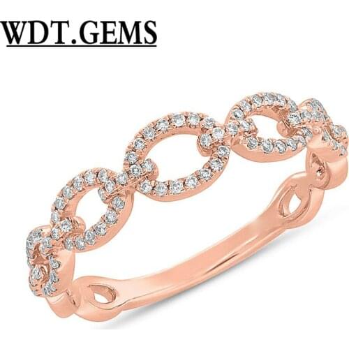 Womens 0.23 CT 10K Yellow Gold Natural Round Diamond Oval Link Chain Band Ring