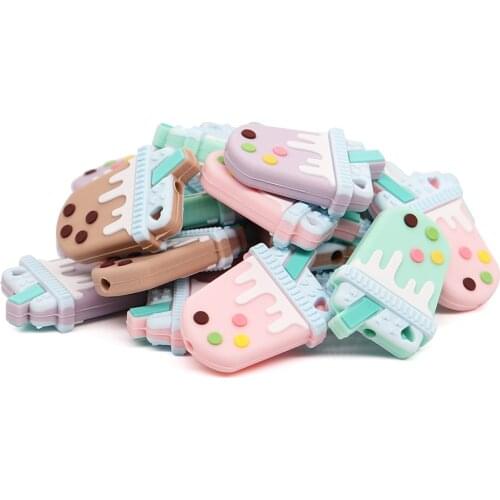 10PC Ice Cream Teething Beads BPA Free Silicone Teether Beads Small Chewing Pacifier Accessories DIY Baby Shower Gifts