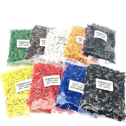 100pcs E0508 E7508 E1008 E1508 E0308 Electrical Terminals Tubular Insulated Cord End Terminals Cable Wire Connectors