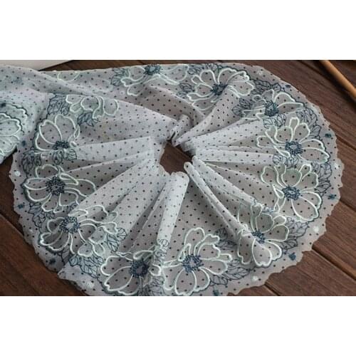 2 Yards Lace Trim Green Flower Embroidered Dotted Tulle Lace Trim 7 Inches Wide High Quality