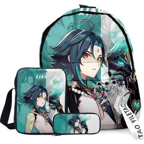 2021 Game Genshin Impact Backpack Laptop Bags Set/3pecs Women Men Cartoon 3D Cosply Travel Laptop Waterproof Schoolbag Backpack