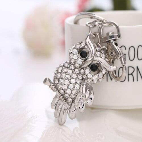 2021 spring fashion new cute metal owl crystal gem rhinestone bag wallet key chain birthday party gift