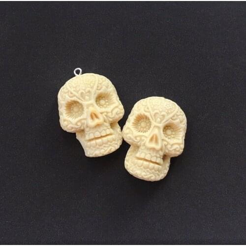 5 Pcs 38*29mm Punk Rock Skull Flatback Resin Carved Charms For Pendants Earrings Necklace Diy Making Keychain Accessories