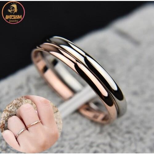 Akizoom 2mm Vintage Smooth Ring Stainless Steel Engagement Wedding Couple For Women Charm Anti-allergy Jewelry Party Gift