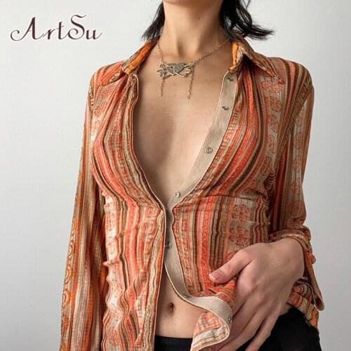 Женские рубашки в полоску ArtSu China At AliExpress