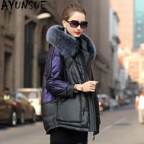 AYUNSUE Real Leather Jacket Winter Coat Women Fox Fur Collar Warm Down Jacket Women Genuine Sheepskin Coat Chaqueta Mujer 619048