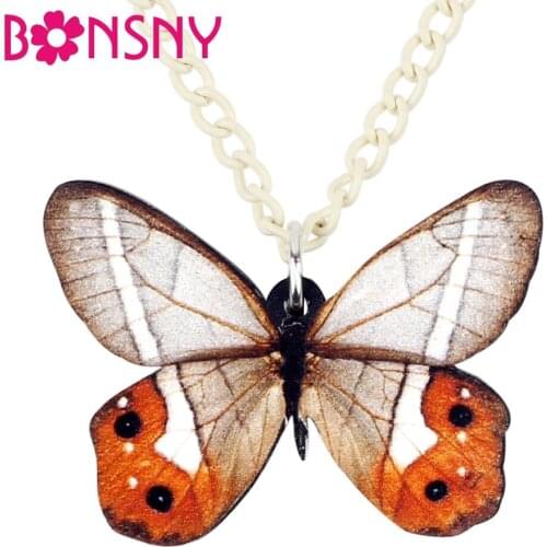 Bonsny Statement Acrylic Transparent Butterfly Necklace Pendant Long Chain Choker Insect New Fashion Jewelry For Women Girl Gift