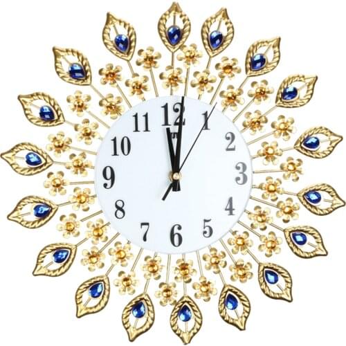 Digital Wall Clock Peacock Crystal Diamond Clock for Office Room Home Decor
