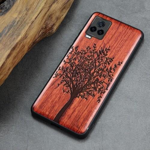 Carveit Carved Wooden Case For VIVO iQOO 7 Real Wood Cover TPU Soft-Edge Shell Luxury Shockproof Phone Accessory Protective Hull