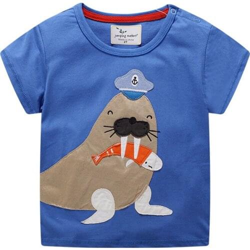 Jumping meters Applique Kids T shirts Summer Cotton Boys Girls walrus New Arrival Casual Children Tees Tops Short Sleeve T shirt