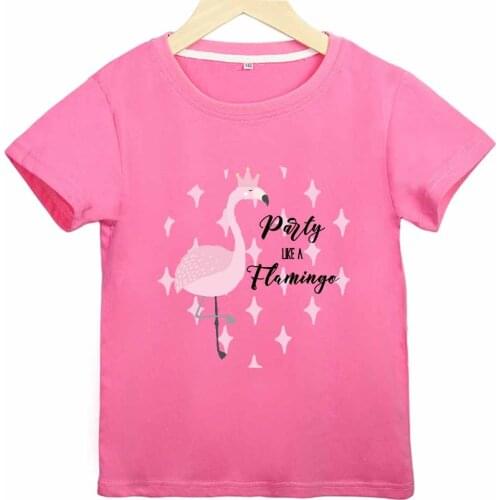 Cartoon Flamingos Printing Short Sleeve T-shirt Boys and Girls Recreational Summer Cotton Blouse Boutique Kids Clothing