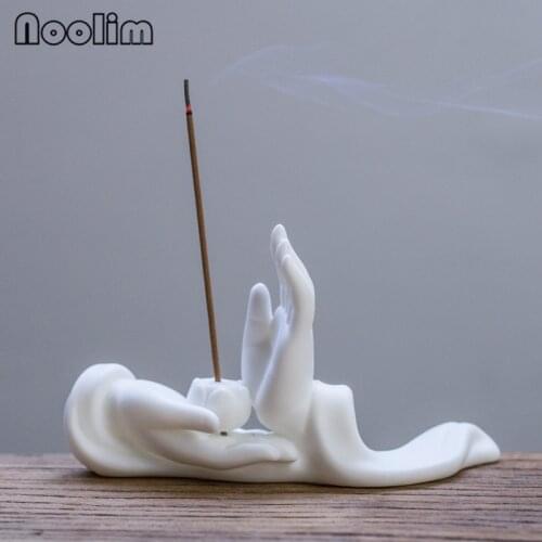 White Porcelain Buddha Hand Incense Burner Ceramic Bergamot Incense Stick Holder Aromatherapy Censer Home Teahouse Decor