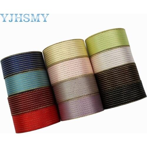 L-20710-650 Hot gold Bar lineprint Pattern Ribbon , 5 yards DIY handmade hair accessories Material , Bow Decoration