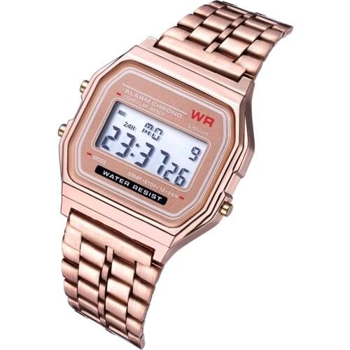 Top Seller Fashion LED Men Watch Vintage Digital Women Wristwatch Golden Metal Band Japanese Style Quartz Clock Reloj Femme A924