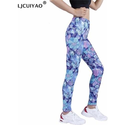 LJCUIYAO Women Leggings Fitness High Waist Push Up Patchwork Colorful Flower Printed Spandex Sports Stretchy Workout New Pants