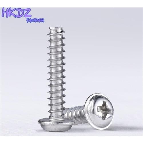 50Pcs M2 M2.2 M2.6 M3 M4 304 Stainless Steel Round Head Philips Screws Flat Tail Self Tapping Screw Pan Head With Washer Screws