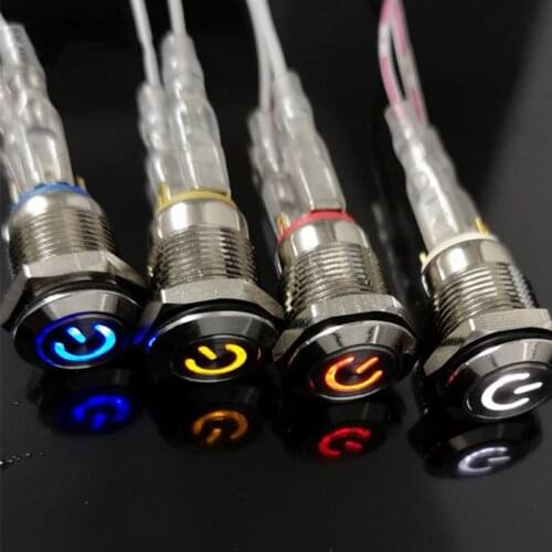 Metal Button Waterproof Reset Switch 12mm Stepless LED With Light IP65 Genuine Computer Start