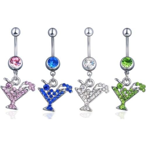Fashion Personality Colorful Rhinestone Fruit Sprinkling Cup Dangle Belly Rings for Women Sexy Body Piecing Jewelry