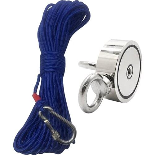 Powerful Neodymium Magnet Double Lifting Ring Search Magnet Hook Strong Power Deep Sea Salvage Fishing Magnet + 20M Rope