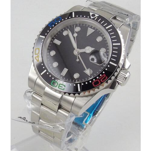 40mm Men Automatic Mechanical Watch Classic Retro GMT Watch Stainless Steel Sapphire Glass See Case Back Clock