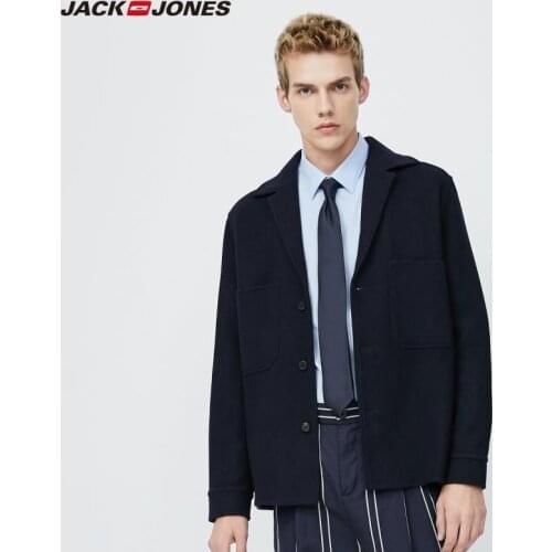 JackJones Mens Pure Color Woolen Business Casual Notched Collar Suit Jacket|220108506