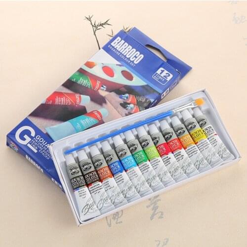 6 ml 12 Color Professional Acrylic Paints Set Hand Painted Wall Paint Tubes Artist Draw Painting Pigment Free Brush