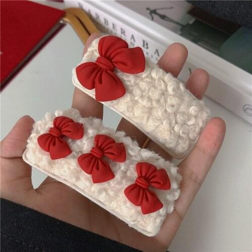 New Girls red bow Hair Clip Hair bands lambswool Hair accessories Kids Hairpin Headware cartoon Hairpin Headdress For Gift