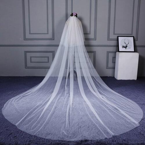 New Arrival Soft Tulle White Ivory Cathedral Wedding Veils Long Cut Edge Braut schleier Bridal Veil Velo de novia bordado
