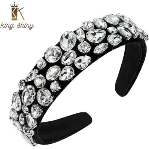 2021 New Arrivals Baroque Crystal Headband for Woman Vintage Geometric Glass Drill Black Velvet Hairband Girls Party Accessories