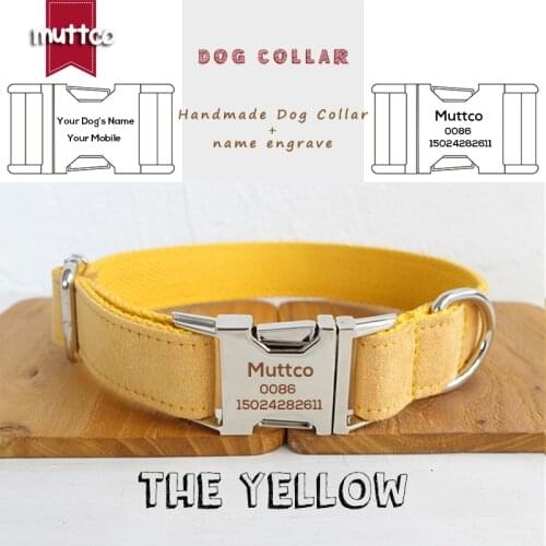 MUTTCO engraved metal buckle dog collar THE YELLOW personalized dog ID tag collar 5 sizes nameplate anti-lost pet supply UDC077