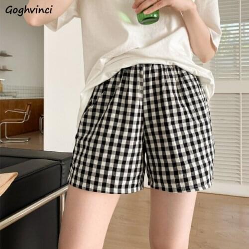 Sleep Bottoms Women Plaid Elastic Waist Kawaii Breathable Female Summer Sleepwear Trousers Plus Size M-4XL Korean Style Simple