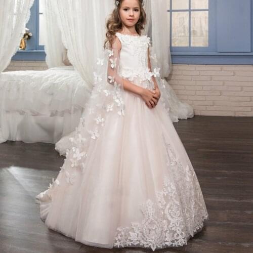 First Communion Dresses For Girls 2017 Trailing Pink Tulle Lace Tutu Baby Flower Girl Dresses For weddings Pageant Dress