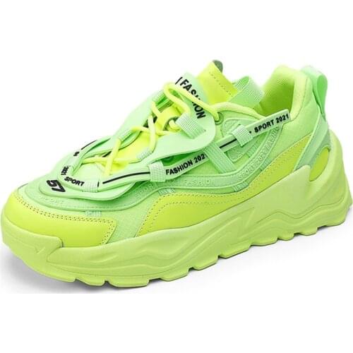 RASMEUP 2021 Fashion Men Chunky Sneakers New Design Men Casual Shoes Outdoor Jogging Shoes Breathable Fluorescent Green Shoes