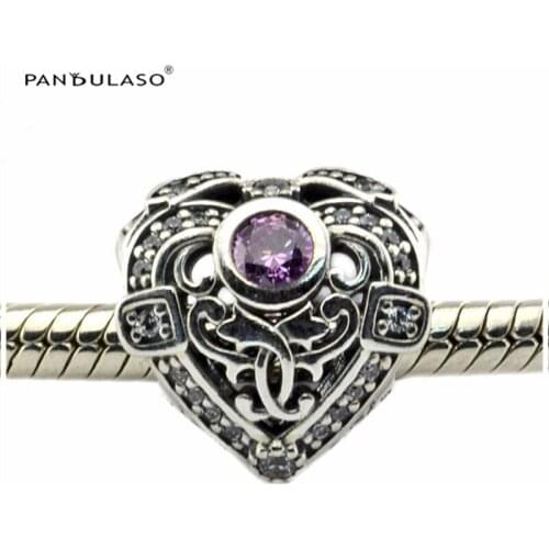 Opulent Heart Pink CZ Charm 925 Silver Original Beads For Jewelry Making For European Woman Bracelets DIY Sterling Silver Beads