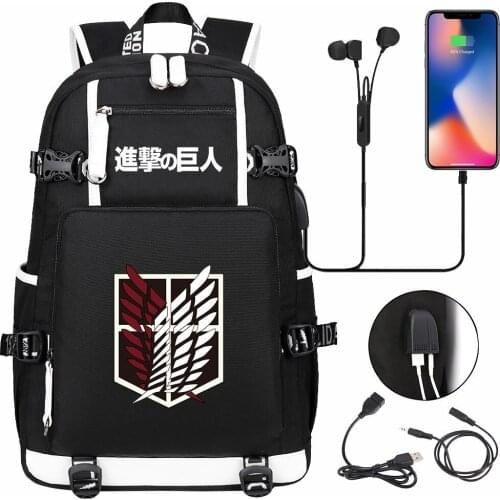 New Anime Backpack Attack on Titan USB Backpacks Boy Girl Bookbag Teenagers Student Schoolbags Women Men Shoulder Travel Bags