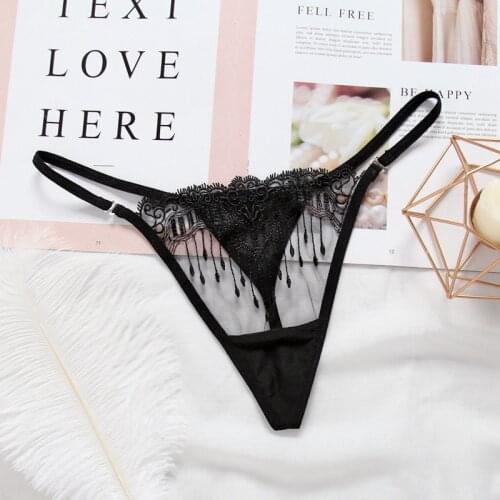Women Cosplay Sexy Costumes Erotic Lingerie See-thru Transparent Embroidery G String Lace Sex Panties Underwear Thong Crotchless