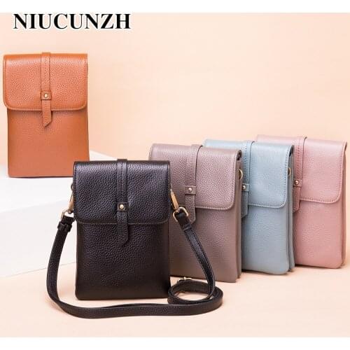 NICUNZH Genuine Leather Small Shoulder Bag Casual Handbag Crossbody Bags for Women Phone Pocket Girl Purse Mini Messenger Bags