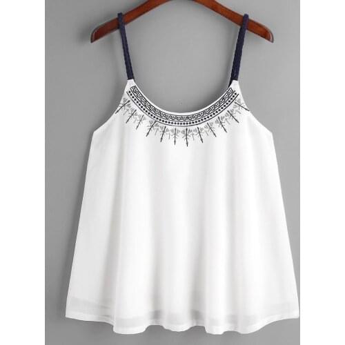 Women Sleeveless Tank Tshirt Tops Embroidered Chiffon Cami Top Fashion Ruffles Hem Camisetas Tshirt Verano Mujer 2021 #P3